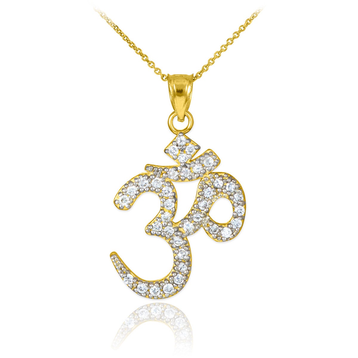 14K Diamond Studded Om Yoga Pendant Necklace (yellow, white, rose gold) Karma Blingz