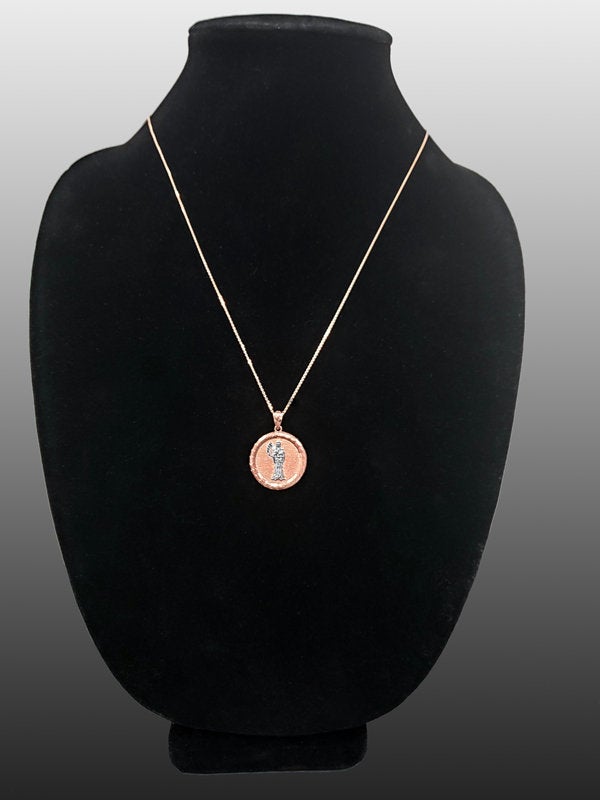 Gold Santa Muerte Medallion Pendant Necklace (yellow, white, rose gold, 2-tone, 10K, 14K) Karma Blingz
