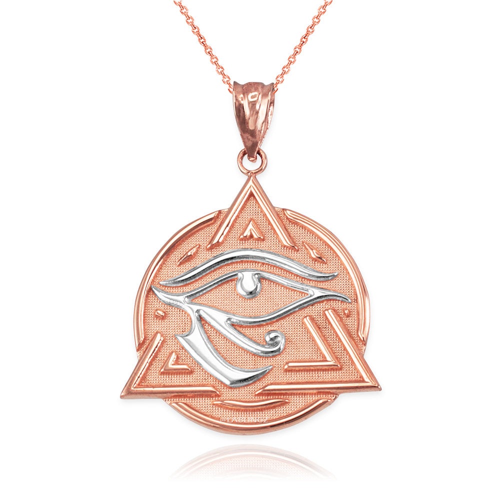 Gold Eye of Horus Illuminati Pendant Necklace (yellow, white, rose gold, 2-tone, 10K, 14K) Karma Blingz