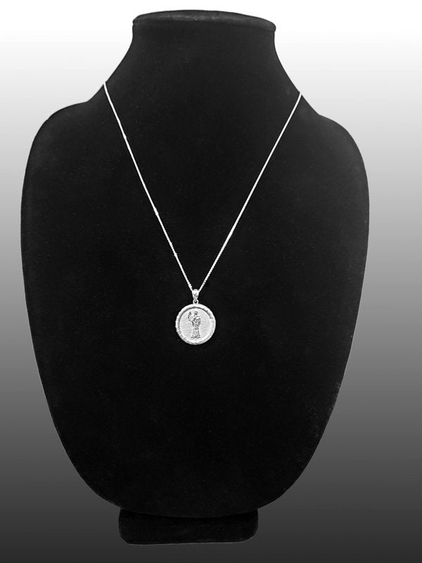Sterling Silver Santa Muerte Medallion Pendant Necklace Karma Blingz