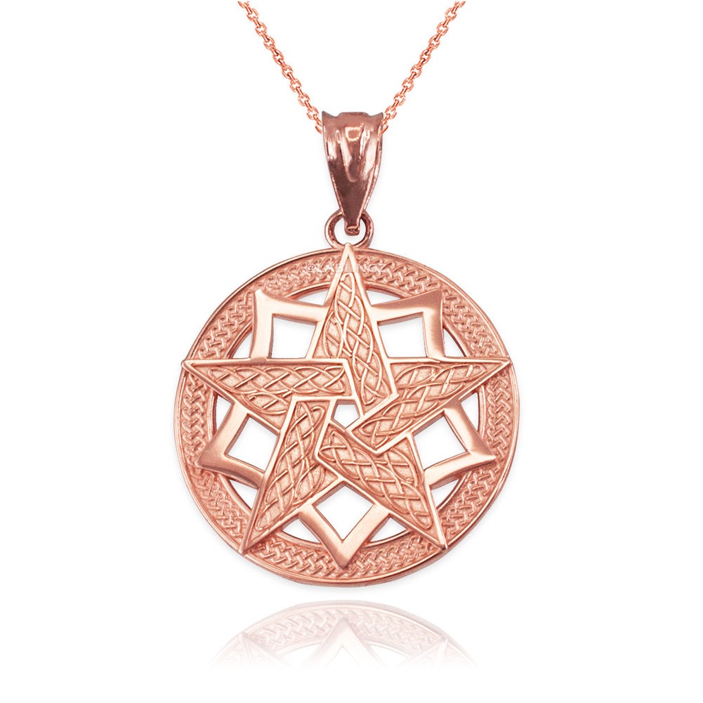 Gold Pentagram Medallion Pendant Necklace (10K, 14K, yellow, white, rose gold) Karma Blingz