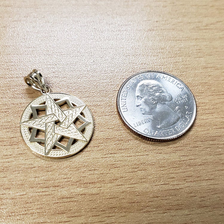 Gold Pentagram Medallion Pendant Necklace (10K, 14K, yellow, white, rose gold) Karma Blingz