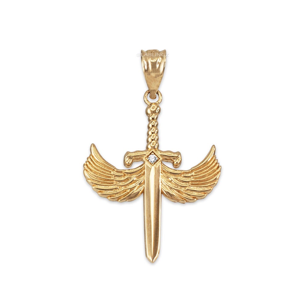 Gold Hot Wings Diamond Sword Pendant Necklace (yellow, white, rose gold, 10K, 14K) Karma Blingz