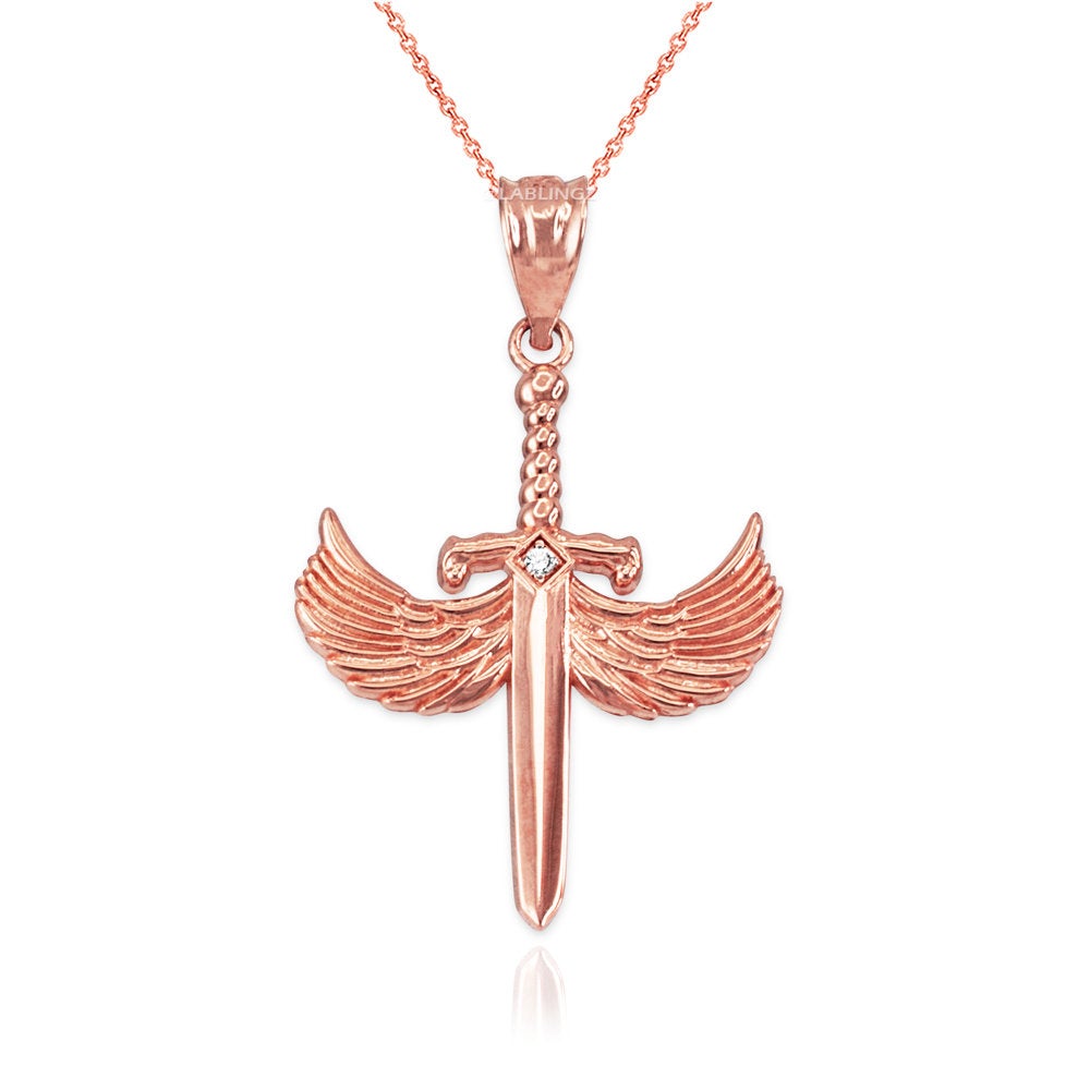 Gold Hot Wings Diamond Sword Pendant Necklace (yellow, white, rose gold, 10K, 14K) Karma Blingz