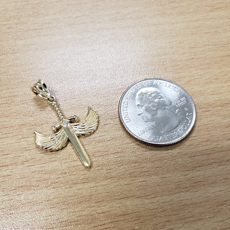 Gold Hot Wings Diamond Sword Pendant Necklace (yellow, white, rose gold, 10K, 14K) Karma Blingz