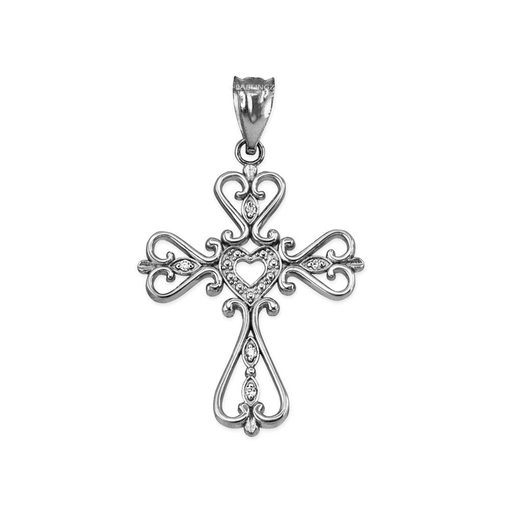 Sterling Silver Open Heart CZ Cross Pendant Necklace Karma Blingz