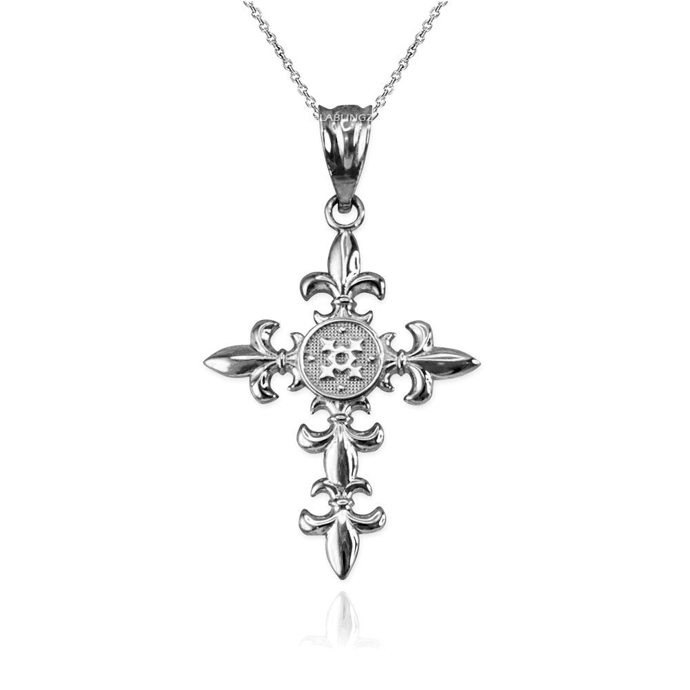 Polished Gold Fleur de Lis Cross Pendant Necklace (10K, 14K, yellow, white, rose gold) Karma Blingz
