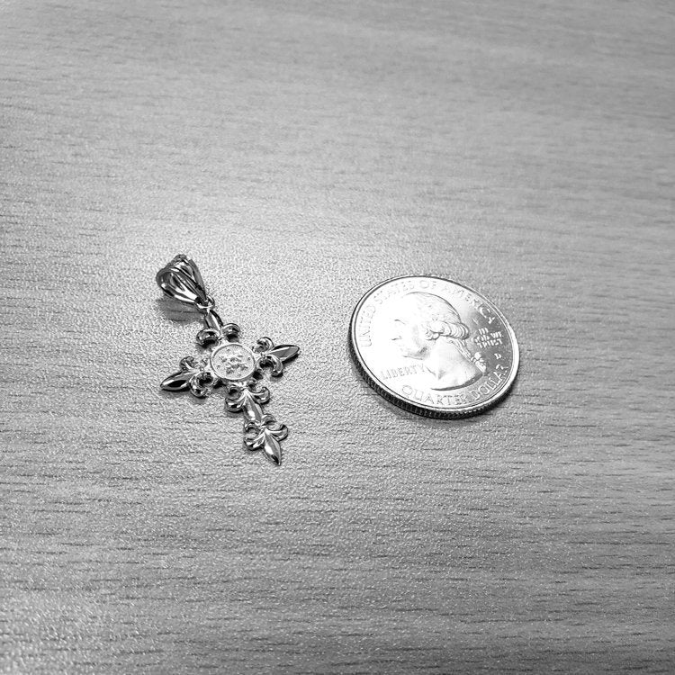 Sterling Silver Fleur de Lis Elegant Cross Pendant Necklace Karma Blingz