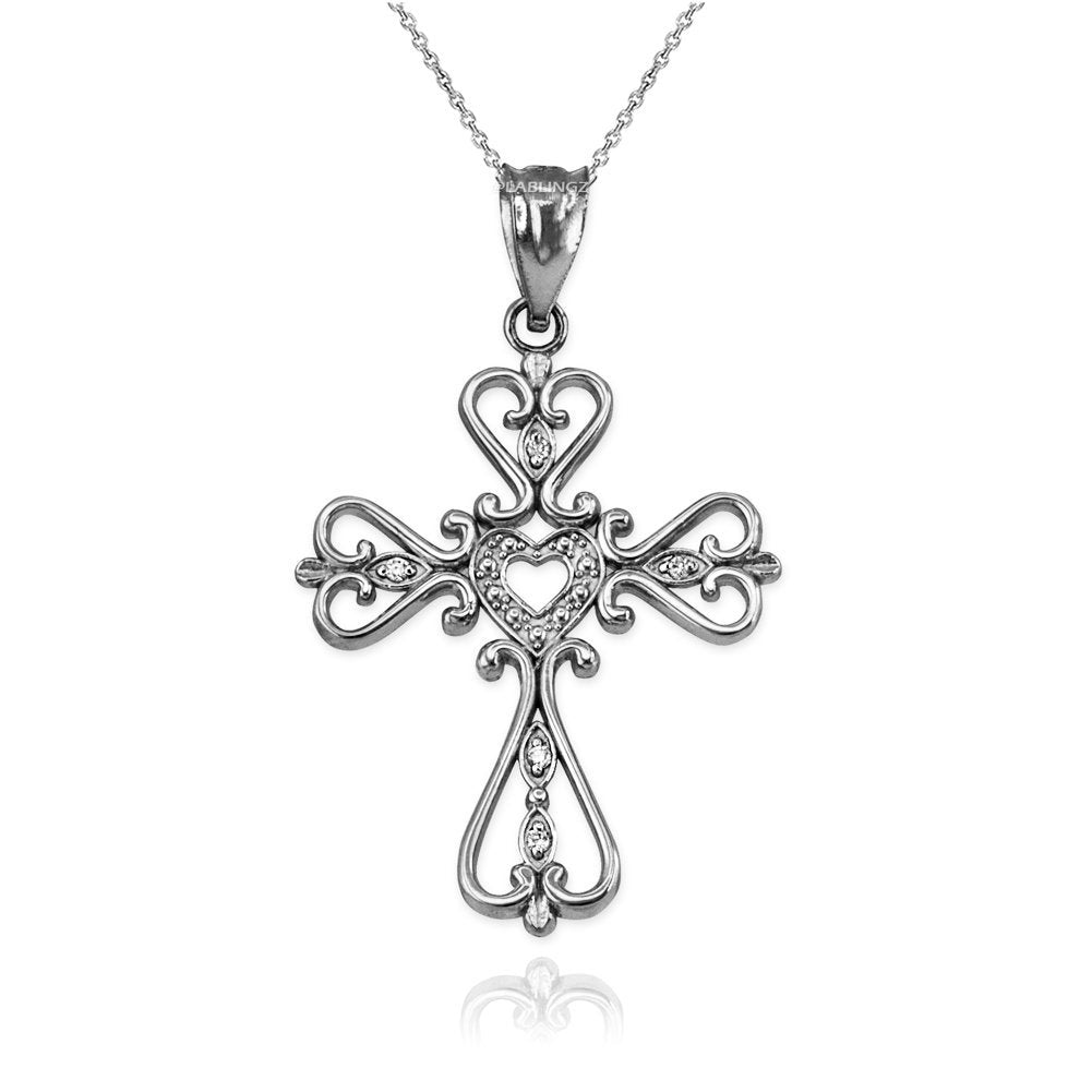 Sterling Silver Open Heart CZ Cross Pendant Necklace Karma Blingz