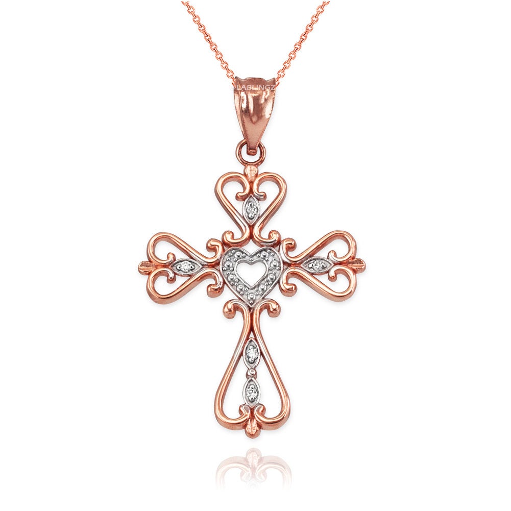 Gold Open Heart Diamond Cross Pendant Necklace (10K, 14K, yellow, white, rose gold) Karma Blingz