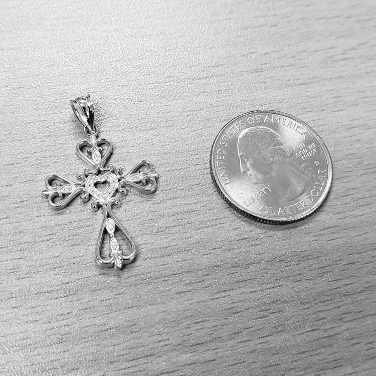 Sterling Silver Open Heart CZ Cross Pendant Necklace Karma Blingz