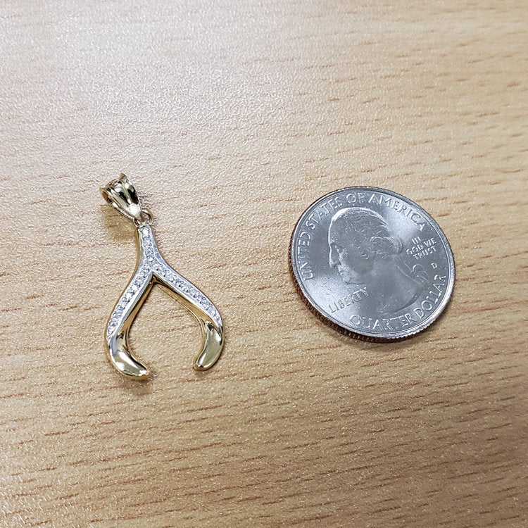 Gold Wishbone Diamond Pendant Necklace (yellow, white, rose gold, 10K, 14K) Karma Blingz