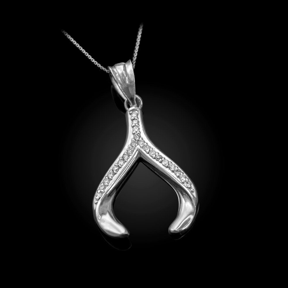 Sterling Silver Wishbone CZ Pendant Necklace Karma Blingz
