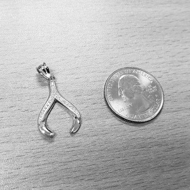 Sterling Silver Wishbone CZ Pendant Necklace Karma Blingz