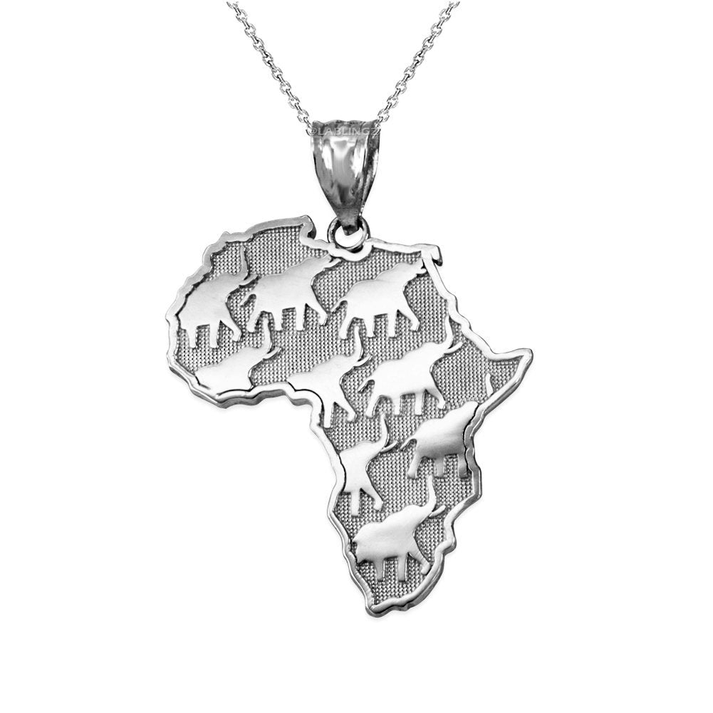 Gold Africa Map African Elephant Pendant Necklace (yellow, white, rose gold, 10K, 14K) Karma Blingz