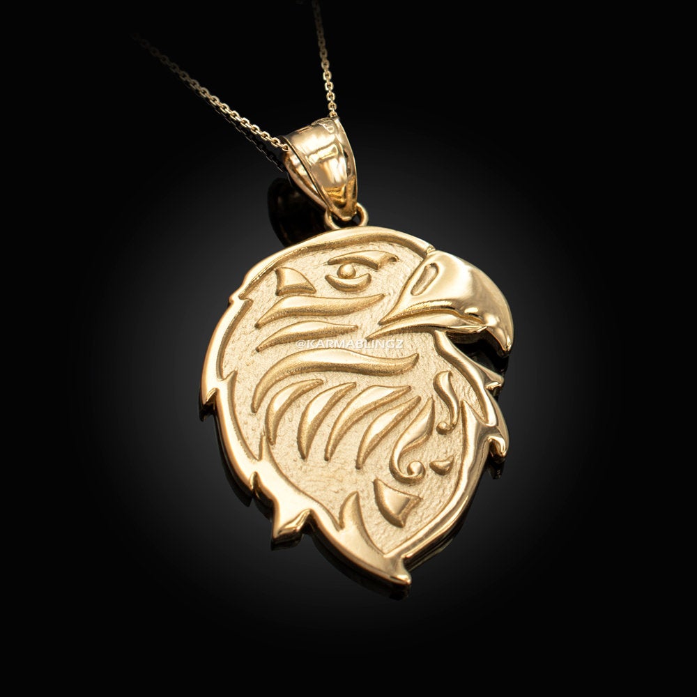 Gold Eagle Head Pendant Necklace (10K, 14K, yellow, white, rose gold) Karma Blingz