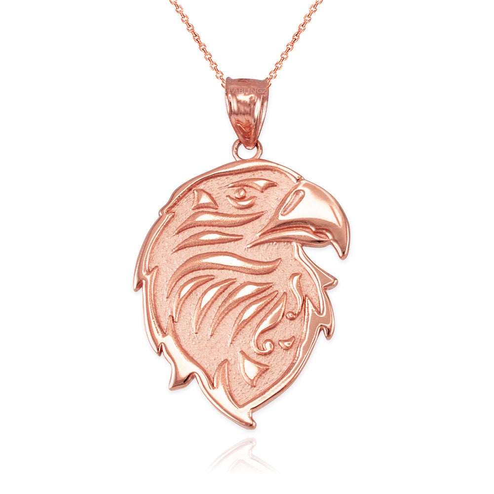 Gold Eagle Head Pendant Necklace (10K, 14K, yellow, white, rose gold) Karma Blingz