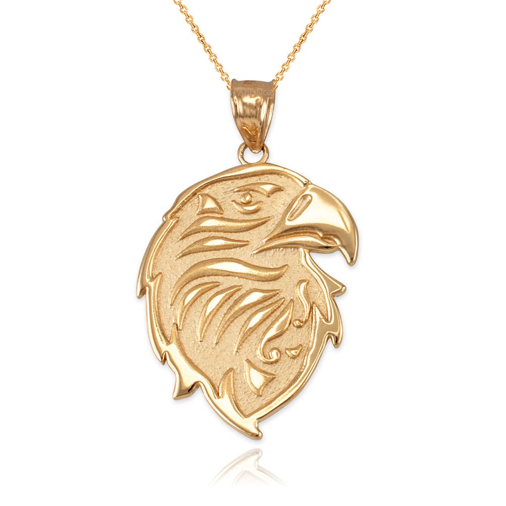 Gold Eagle Head Pendant Necklace (10K, 14K, yellow, white, rose gold) Karma Blingz