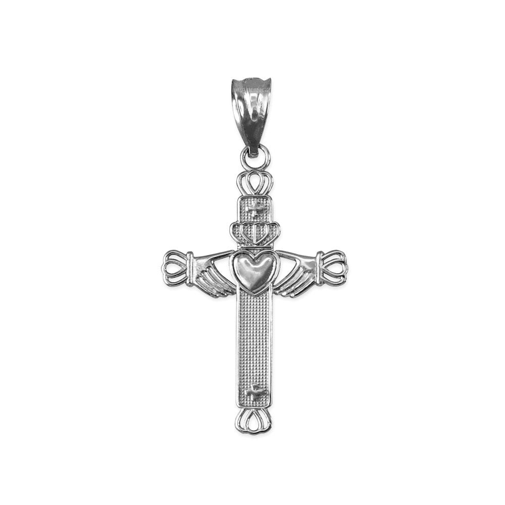 Sterling Silver Irish Claddagh Cross Pendant Necklace Karma Blingz