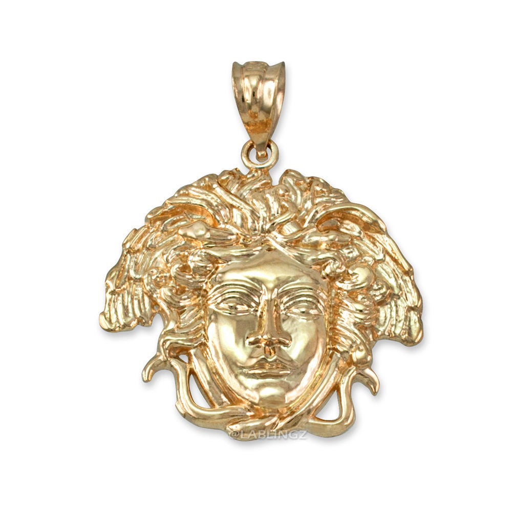 Yellow Gold Medusa Charm Necklace (10k, 14k,) Karma Blingz