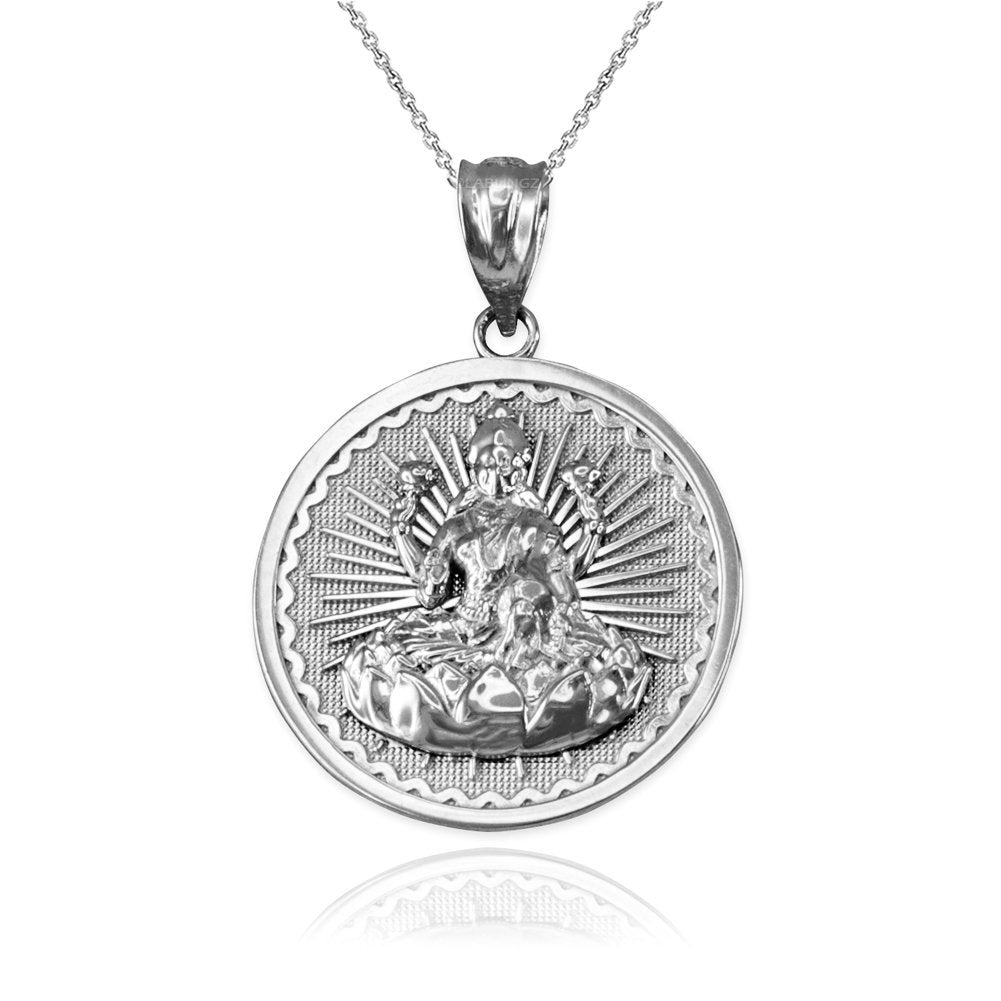 Gold Hindu Goddess Lakshmi (Luxmi) Coin Pendant Necklace (yellow, white, rose, 2-tone, 10K, 14K) Karma Blingz