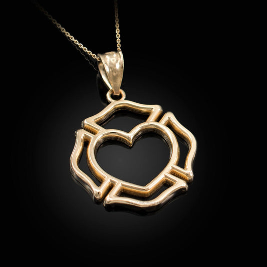 Gold Firefighter Charm Claddagh Heart Pendant Necklace (14K, 10K, yellow, white, rose gold) Karma Blingz