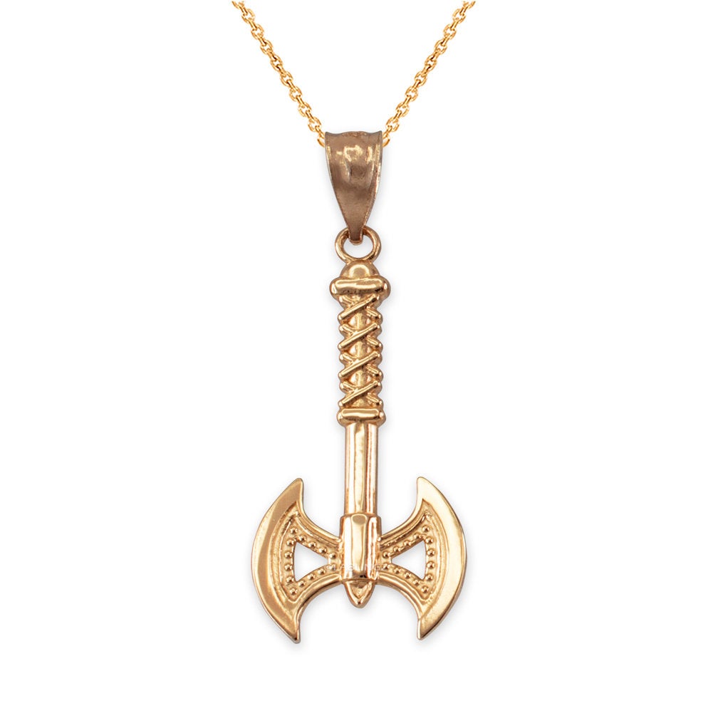 Gold Viking Tomahawk Axe Pendant Necklace (10k, 14k, yellow, white, rose gold) Karma Blingz