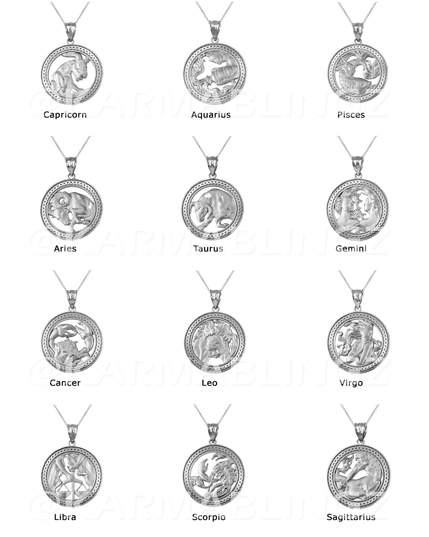 Sterling Silver Zodiac Open Medallion Satin DC Pendant Necklace Karma Blingz