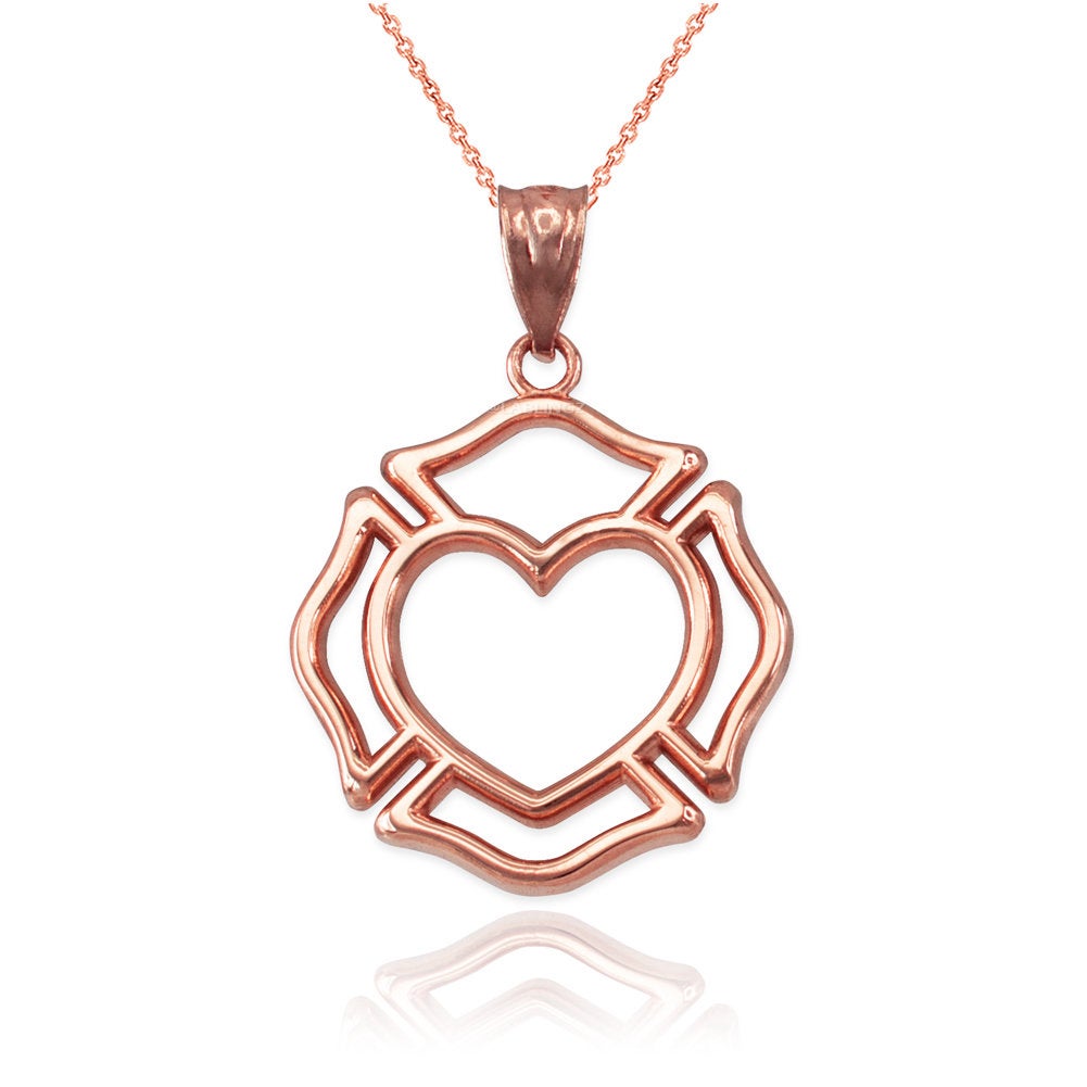Gold Firefighter Charm Claddagh Heart Pendant Necklace (14K, 10K, yellow, white, rose gold) Karma Blingz