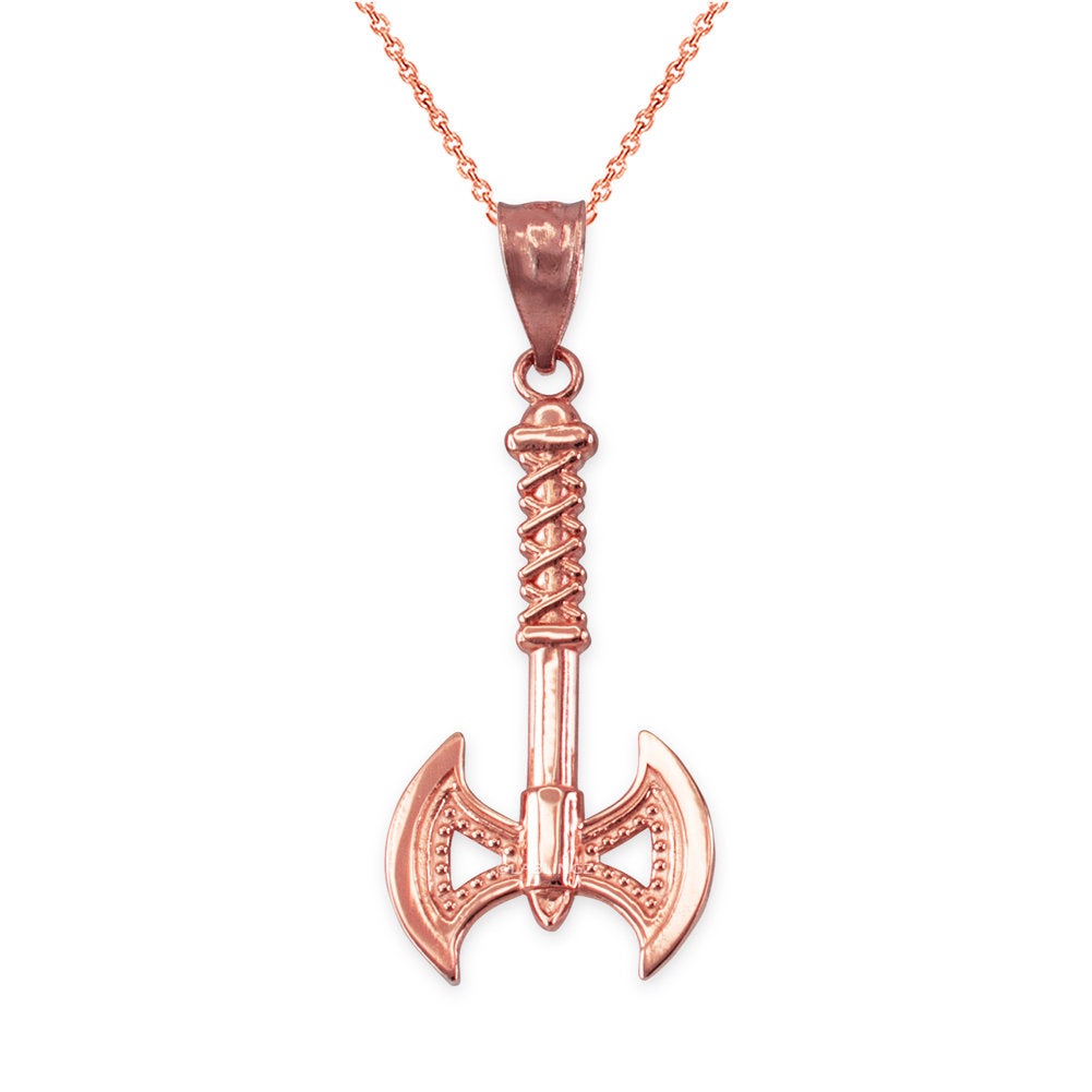 Gold Viking Tomahawk Axe Pendant Necklace (10k, 14k, yellow, white, rose gold) Karma Blingz