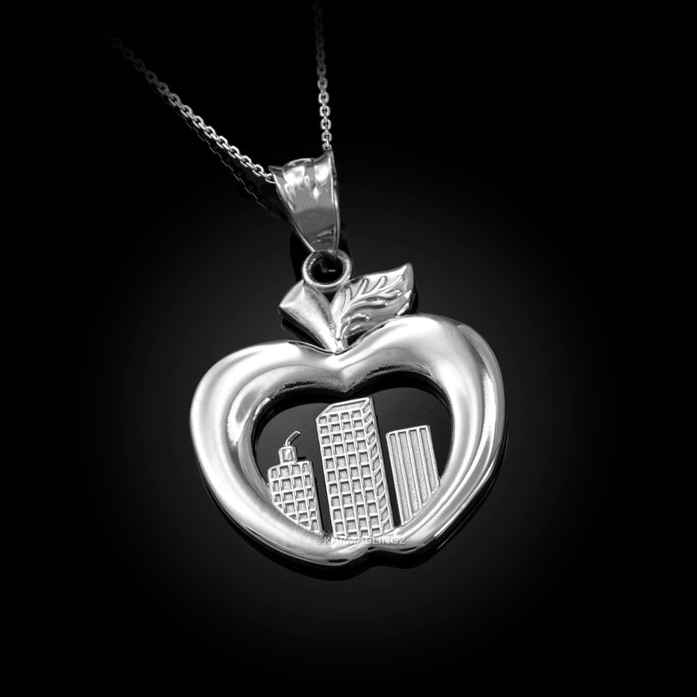 Sterling Silver New York City Big Apple Pendant Necklace Karma Blingz
