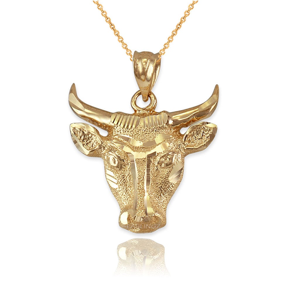 Gold Bull Head DC Pendant Necklace (10K, 14K, yellow, white, rose gold) Karma Blingz