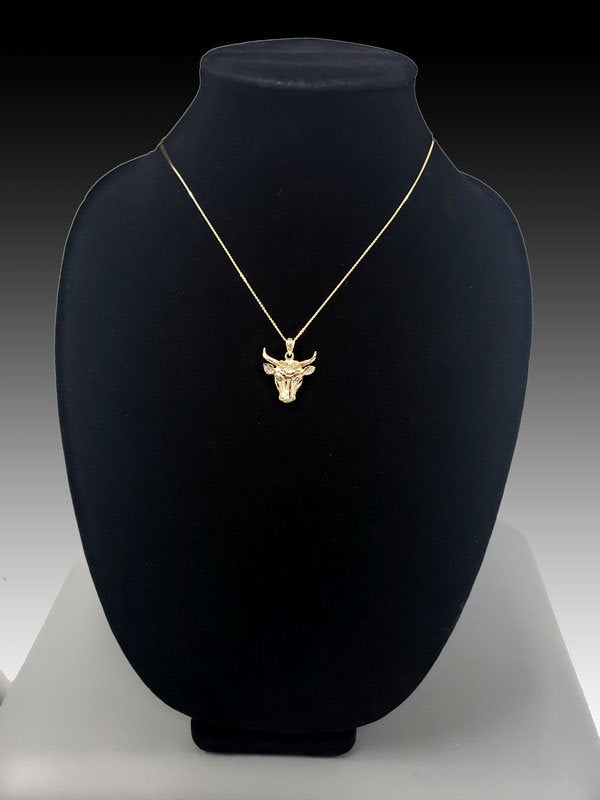 Gold Bull Head DC Pendant Necklace (10K, 14K, yellow, white, rose gold) Karma Blingz