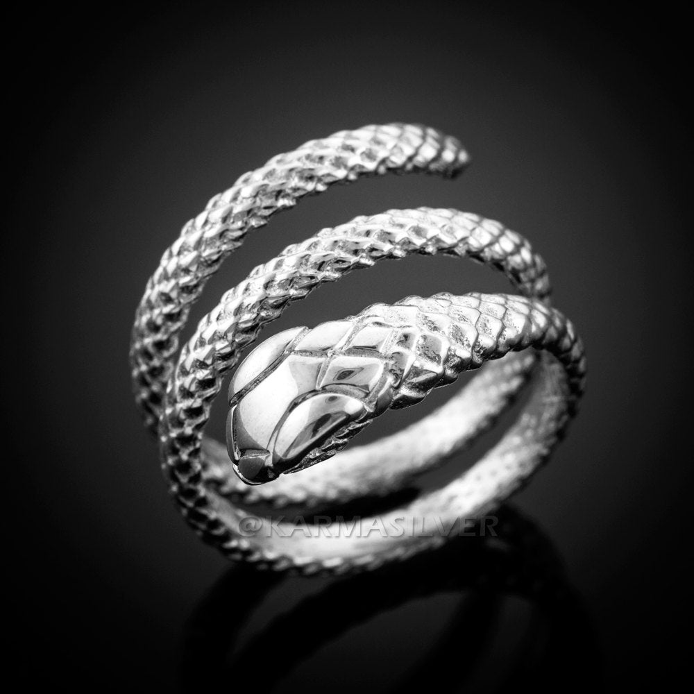 Silver Snake Ring - Sterling Silver Coiled Snake Ring Karma Blingz