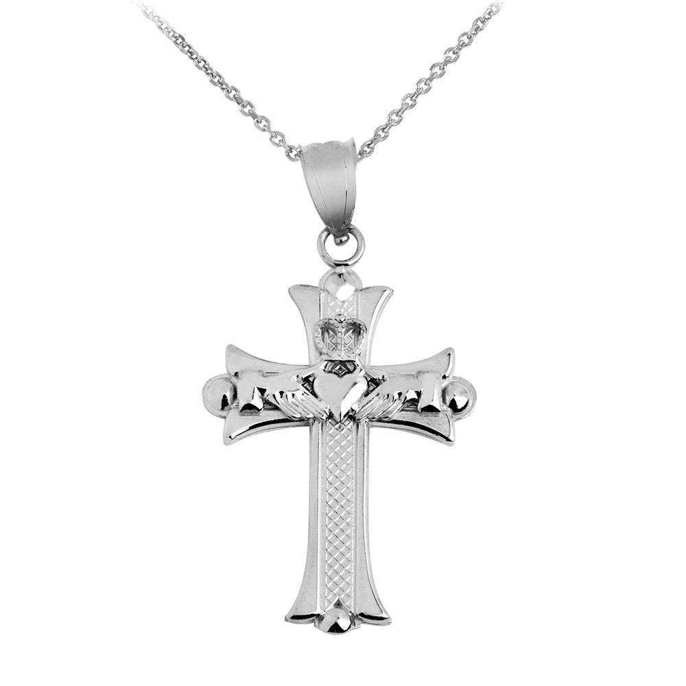 Silver Claddagh Cross Pendant Necklace .925 Sterling Silver Irish Claddagh Cross Charm Karma Blingz