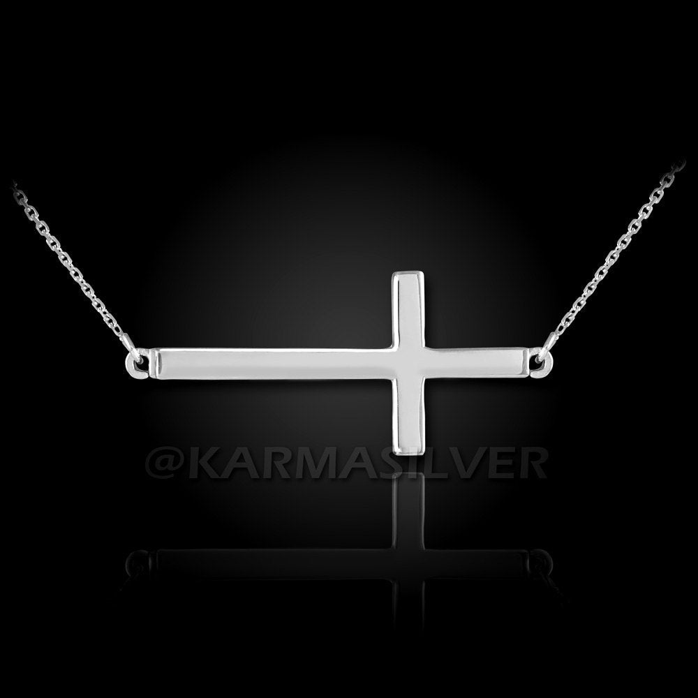 Silver Sideways Cross Necklace .925 Solid Sterling Silver Sideways Cross Necklace FDJ