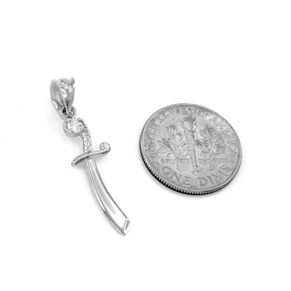 Sterling Silver Islamic Scimitar Sword CZ Pendant Necklace Karma Blingz