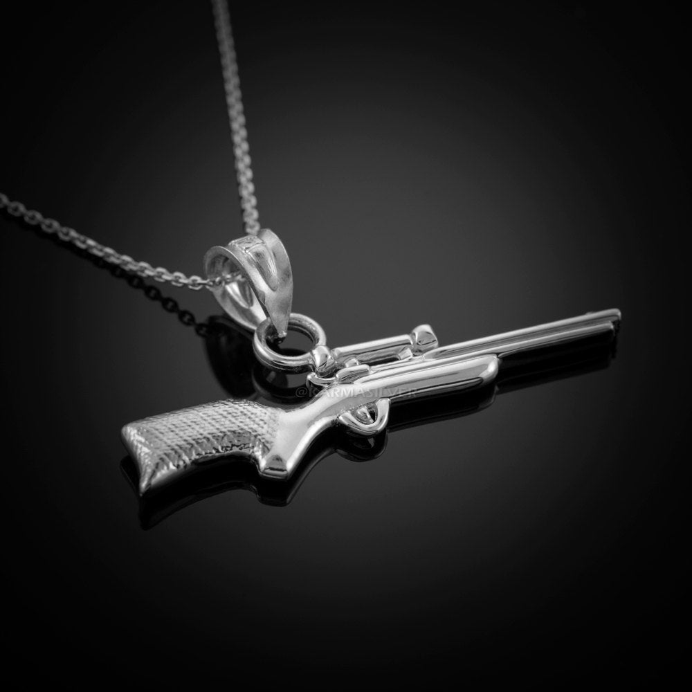 Sterling Silver Sniper Rifle Gun Pendant Necklace Karma Blingz