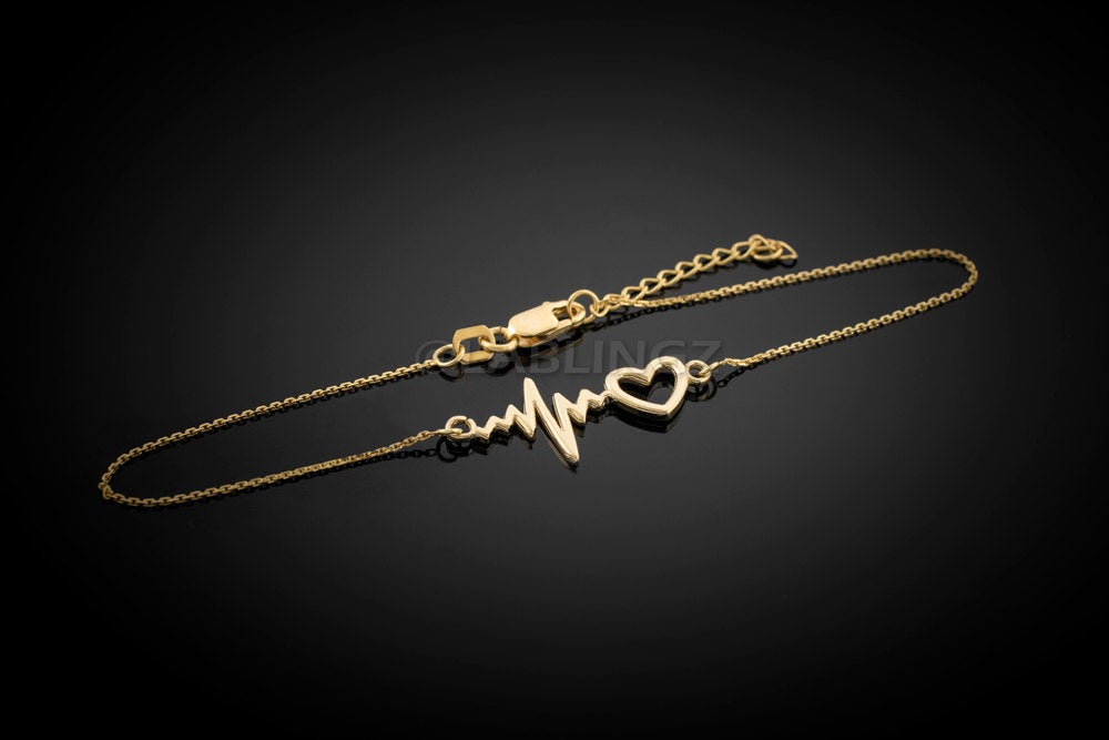14K Yellow Gold Heartbeat Bracelet Karma Blingz