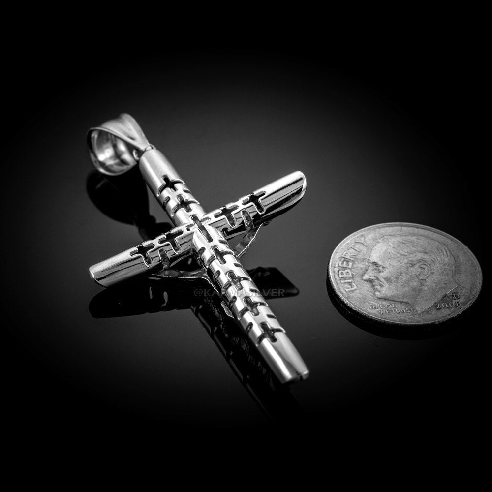 Sterling Silver Crucifix Tube Cross Pendant Necklace Karma Blingz