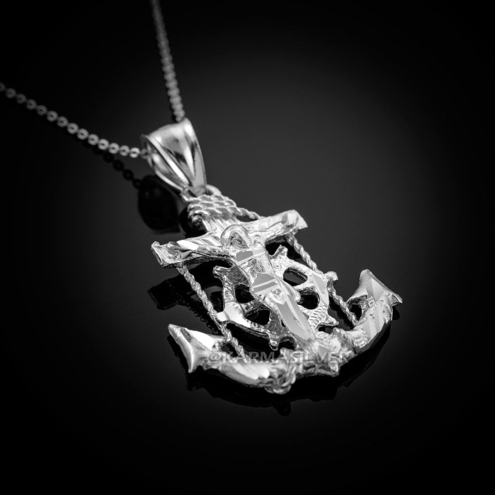 Sterling Silver Mariner Crucifix Anchor Cross Pendant Necklace Karma Blingz