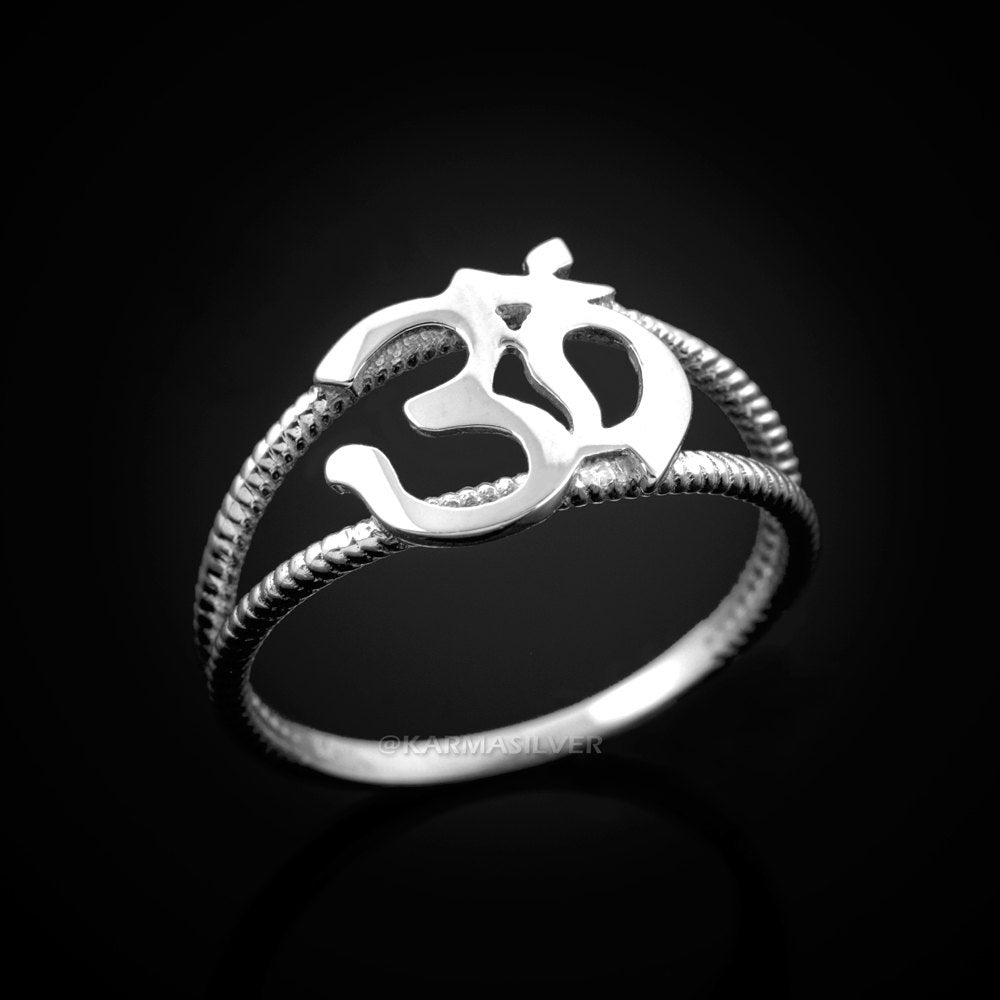 925 Sterling Silver Om Dainty Yoga Ring Karmablingz