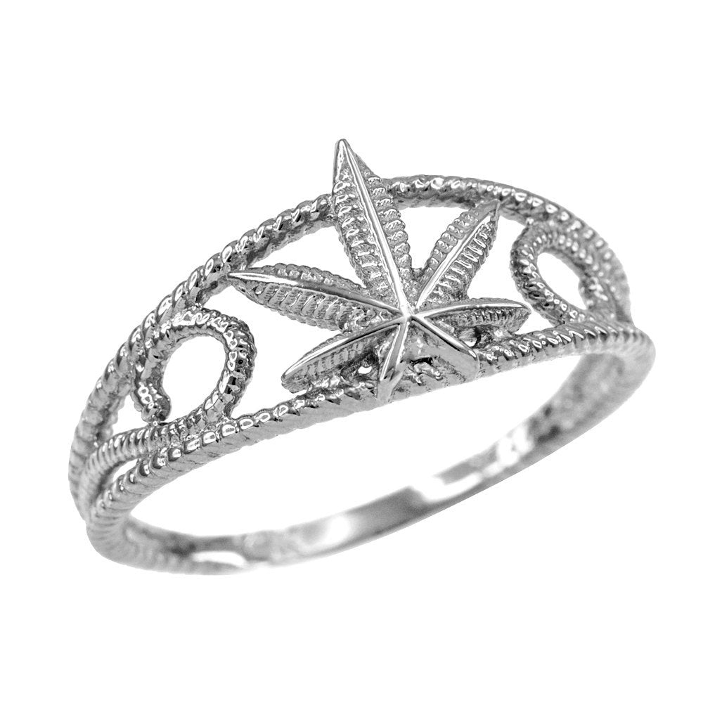 Sterling Silver Marijuana Leaf Womens Filigree Ring Karma Blingz