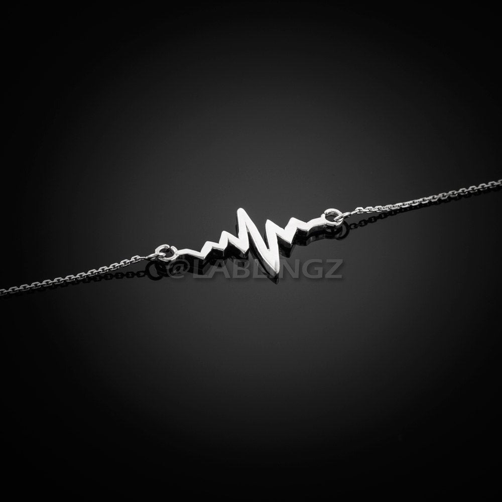 14K White Gold Heartbeat EKG Pulse Bracelet Karma Blingz