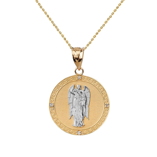 Gold Saint Gabriel Archangel Diamond Medallion Pendant Necklace Karma Blingz