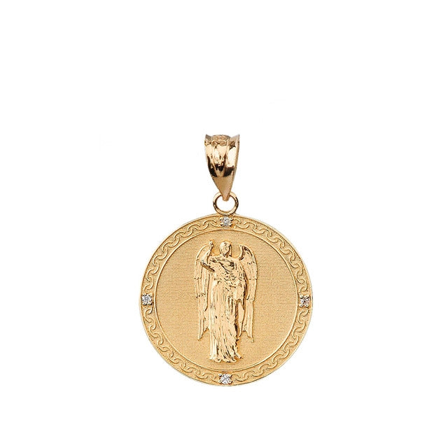 Gold Saint Gabriel Archangel Diamond Medallion Pendant Necklace Karma Blingz