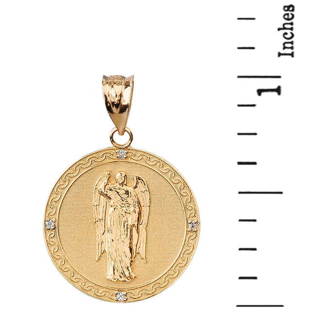 Gold Saint Gabriel Archangel Diamond Medallion Pendant Necklace Karma Blingz