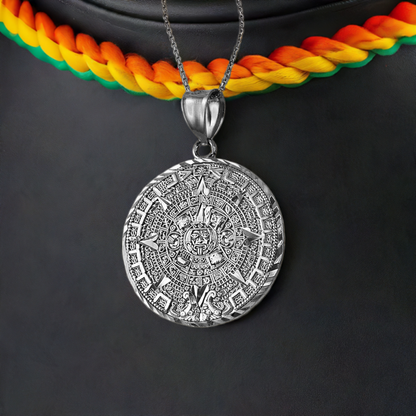 Sterling Silver Aztec Mayan Sun Calendar Necklace