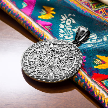 10K Gold Aztec Mayan Sun Calendar Pendant (3 sizes, yellow, white, rose gold)