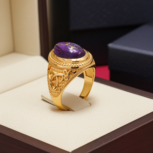 Gold Celtic Knot Purple Copper Turquoise Ring